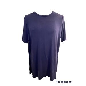 Eileen Fisher Long T-Shirt Navy Blue Sz. L Crewneck Classic  Comfort Packable.
